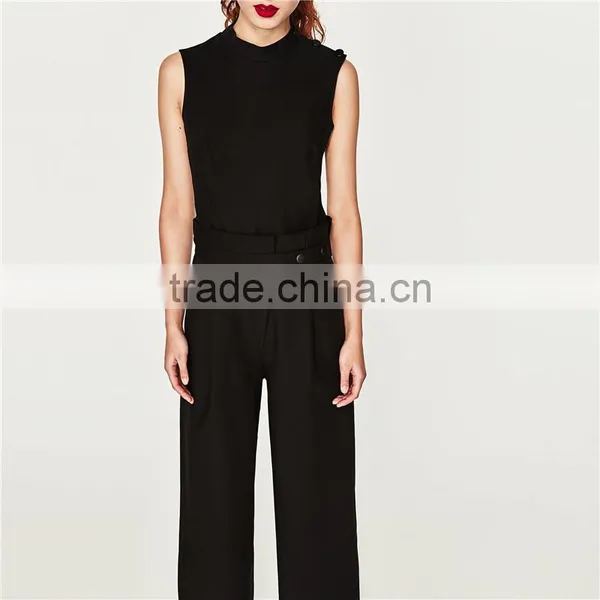 Cotton Sleeveless Long All Black Formal Jumpsuits and Rompers photo-5