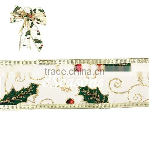 Yellow Golden Tree Pattern Organza Ribbon For Christmas Decoration 5.0cm photo-2