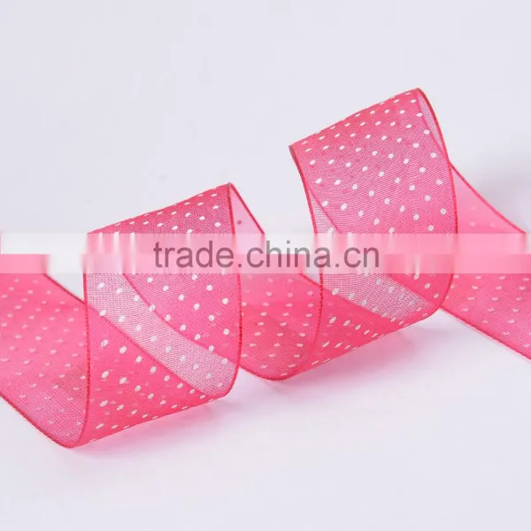Polka Dots Printed Organza Sheer Ribbon photo-2