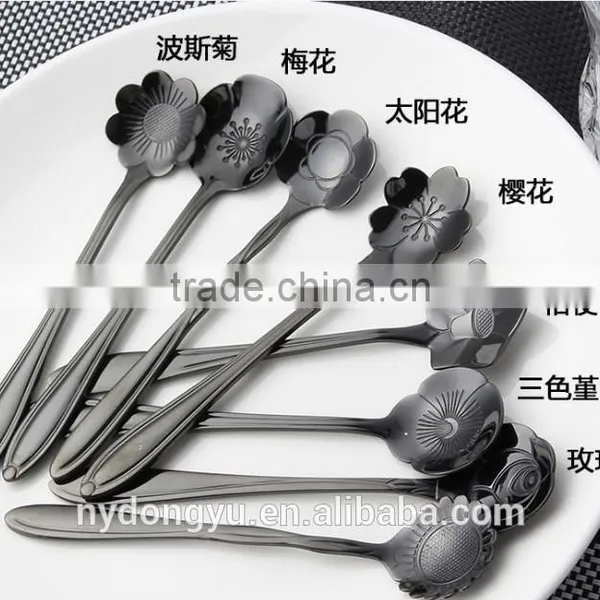 High Quality Stainless Steel Coffee Spoon /llg Gold Plate Cherry Flower Stainless Steel Tea Spoon /fancy Dinnerware Tableware photo-2