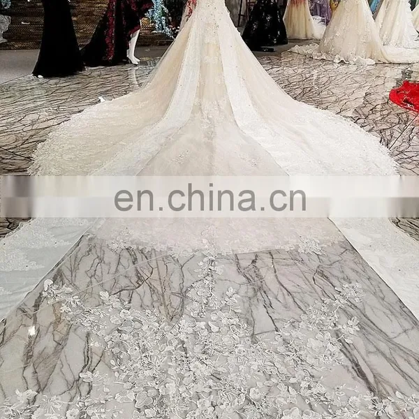 LS00308 Flower Pattern Elegant See Through Muslim Lace Bridal Lehenga Gown Empire Wedding Dress photo-4