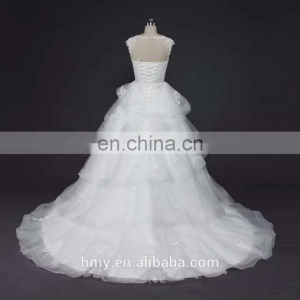 High-end Customize White Illusion Neckline Applique Wedding Dress Designers photo-3