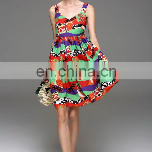 Ladies High Quality Linen v Neck Dress Designs Wide Strap Dress photo-3