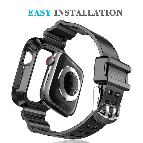 Waterproof Rugged Carbon Fiber Case With Watch Band For Apple Watch Series 6 5 Protective Case With Band Strap photo-4