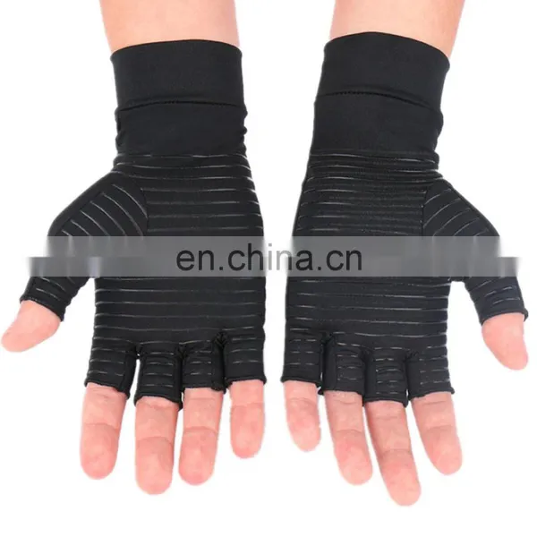 Black Half Finger Copper Infused Carpal Tunnel Arthritis Compression Gloves For Pain photo-2