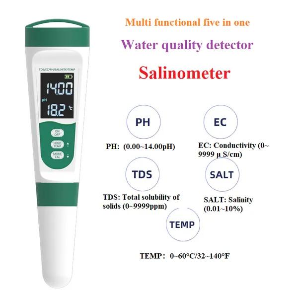 Multi functional five in one Water quality detector Salinometer