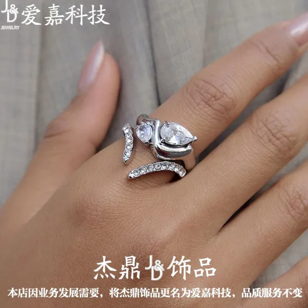 Stainless Steel Water Drop CZ Open Ring for Women Adjustable Gold Plated Statement Ring Waterproof Hypoallergenic Jewelry Wholesale photo-3