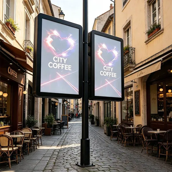 Custom Sheet Metal Pole Mounted Light Box | ADE Light Box, Stainless Steel & Iron Custom Street Advertising Sign With Replaceable Posters