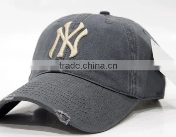 Custom Embroidery NY Baseball Hat Washed Cotton 6 Panel Baseball Cap Distressed Hat photo-2