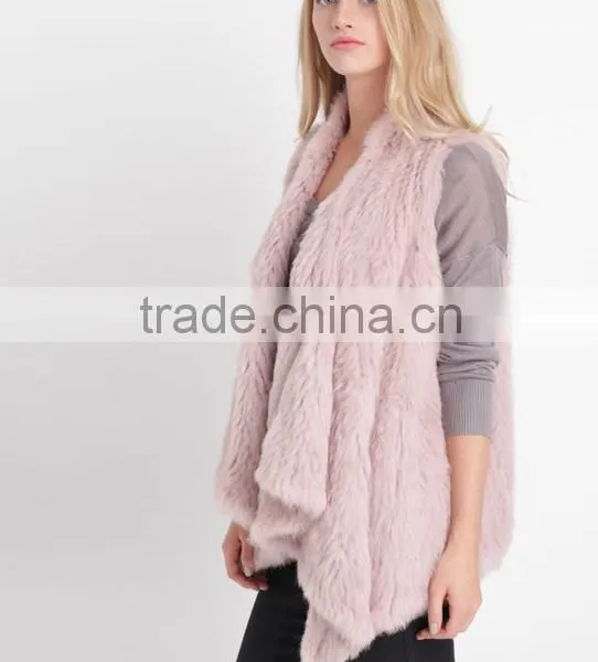 2016 Europe Style High -end Rabbit Kintted Fur Vest Pink Color photo-2