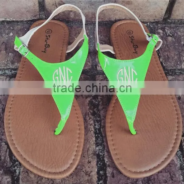 New Womens T-Strap Flat Flip Flop Monogrammed Sandals photo-5