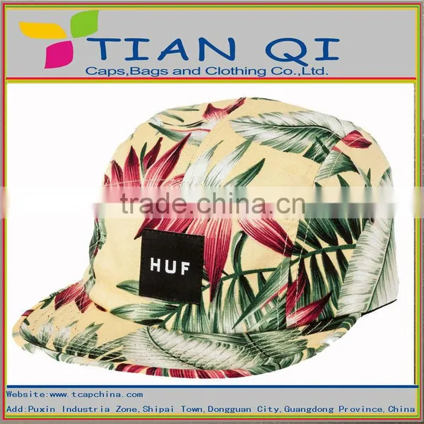 High Quality Hat 5panel 100% Polyester Caps Wholesale Custom Floral Cap