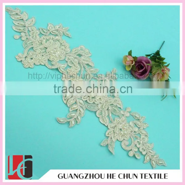 HC-2240 Hot Sell Light Gold Beaded Bridal Lace Applique Wedding Accessory,High Quality Bridal Lace Applique for Dresses