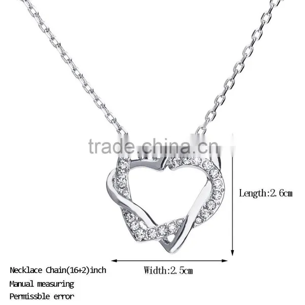 Fashion Jewellery Necklace Women 18k Gold Plated Austrian Crystal Rhinestone Zircon Chunky Double Heart Pendants photo-2