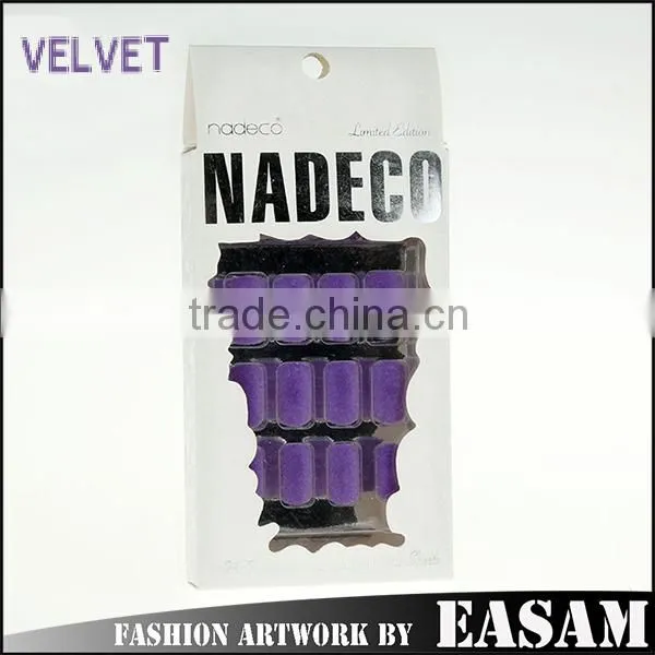New Fashion 24pcs Artificial Nail Tips Full Cover Velvet False Nails Manicure Kit