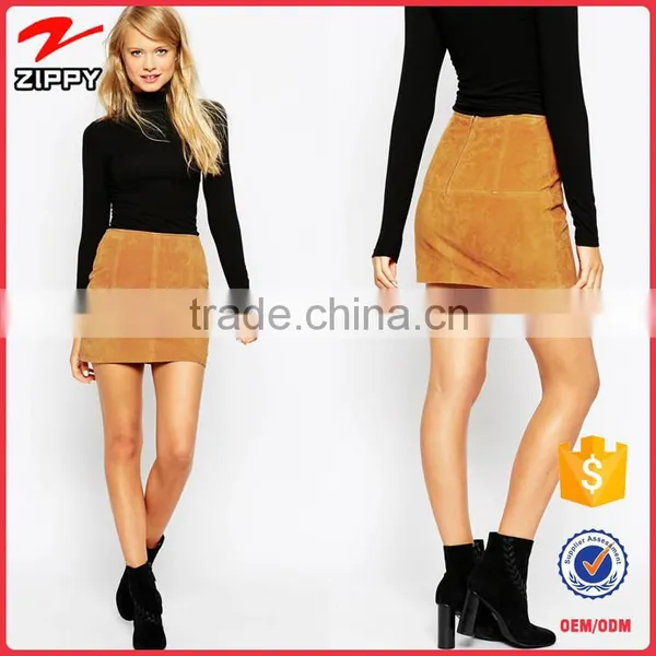 2016 New Arrival Women Fashion Clothing Mini Skirt in Suede Fabric Quality Choice