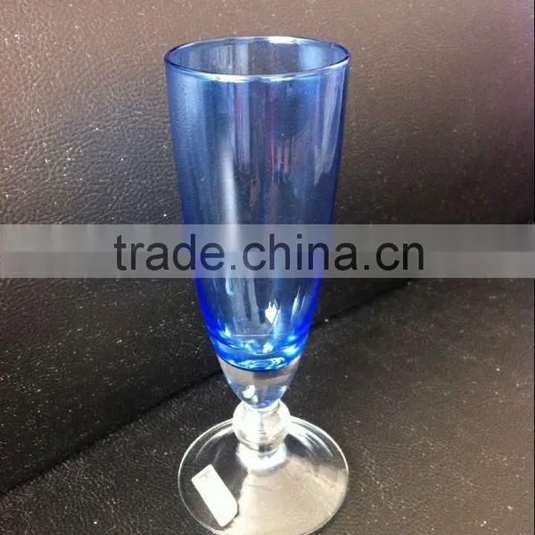 Hot Sale Hand Made Shot Stem Champagne Combalt Blue Color Glass Flute photo-2