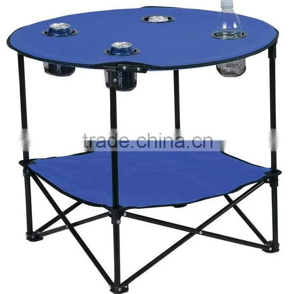 600D Canvas Outdoor Folding Round Steel Table With Cup Holder photo-3