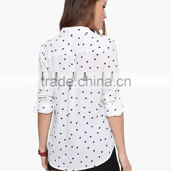 Womens V-neck Short Sleeve Casual Heart Print Tops Blouse photo-3