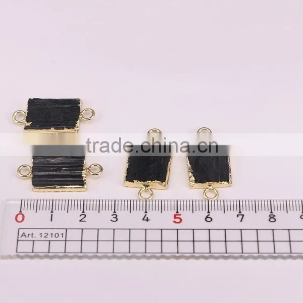 Gold Plated Natural Black Tourmaline Druzy Stone Connector Beads For Jewelry Making photo-5