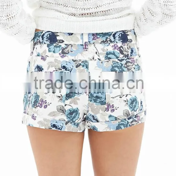 Latest Design Fashion Blue 100% Viscose Low Waist Mini Tight Skirt and Shorts Girls Floral Shorts photo-4