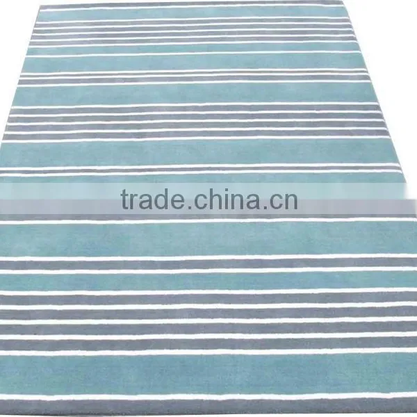 Hand Loom Stripes Design Wool Rug - Latexed Back With Cloth