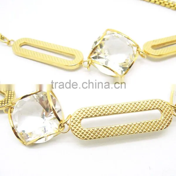 Trendy Stainless Steel Double Layer Big Crystal Gold Chunky Necklace photo-5