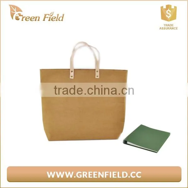 White and Brown Kraft Paper Tote Bag Handbag Washable Shoulder Bag photo-3