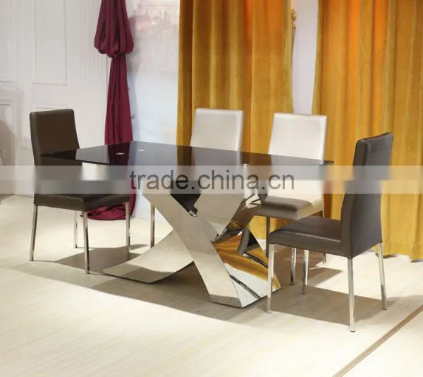 X Shape Metal Base Tempered Glass Dining Table photo-2