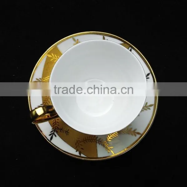 Fine China Electric Porcelain Tea Cup and Saucer Set Golden Printing Cup and Saucer Cheap photo-4