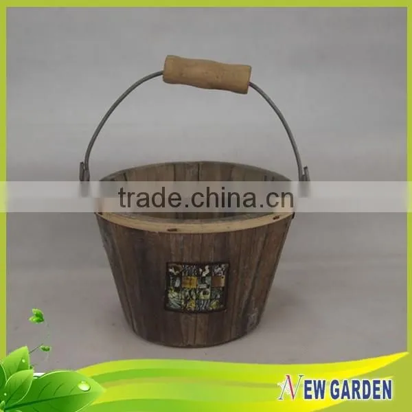 French Style Decorative Big Elegant Delicate Round Rustic Wood Flower Pot photo-2