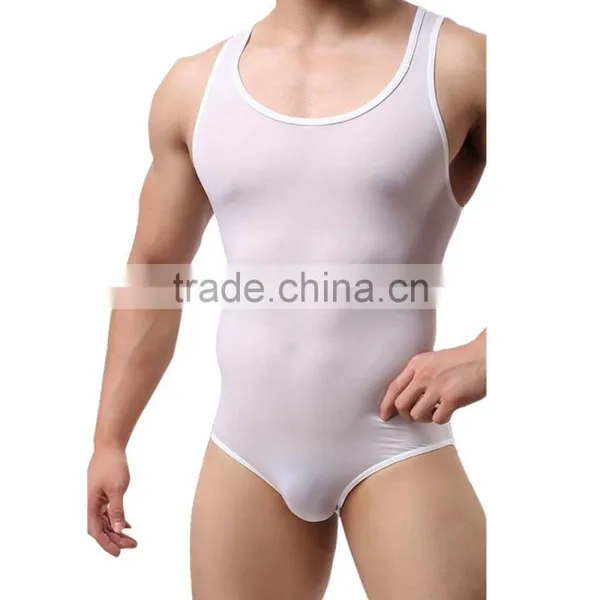Mens Jumpsuit Leotard Nylon Spandex Soft Smooth Round Neck Sleeveless Work Out Swimsuit Gym Fitness Latex Bodysuits For Men photo-5