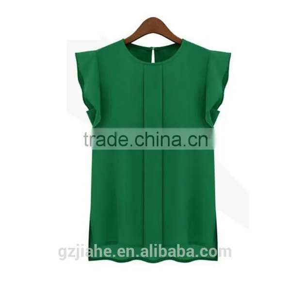 Hot Cheap Clothes China Womens Summer Casual Clothing Loose Short Tulip Sleeve Chiffon Blouse Shirt Tops photo-3
