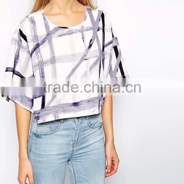 100% Polyester All Over Print Woman Stylish 3/4 Sleeve Raglan T-shirt photo-2