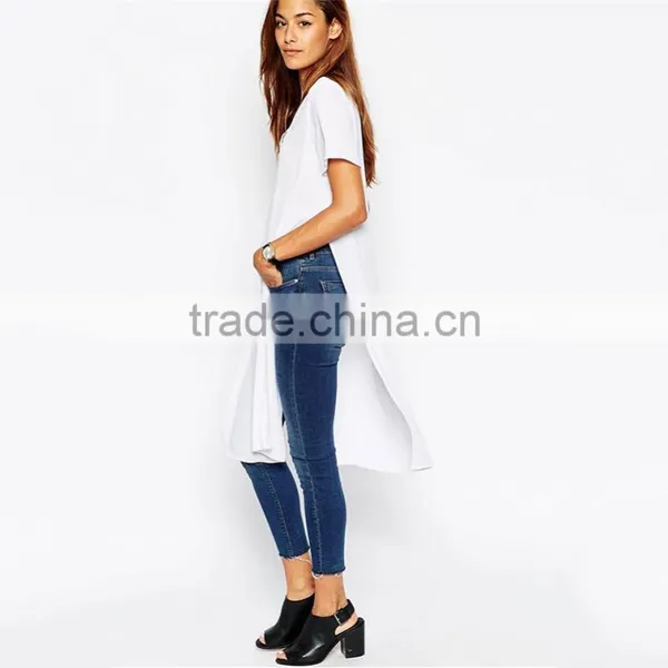Girls Longline Plain White v Neck 100 Cotton White t Shirt photo-4