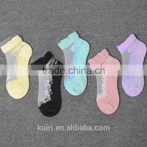 WS-46 Women Summer Novelty Transparent Grid Socks Glass Crystal Silk Cool Mesh Knit Sheer Soks photo-5