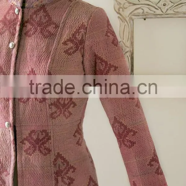 Vintage Kantha Long Accent Jacket in Dirty Pink ~ Medium photo-2