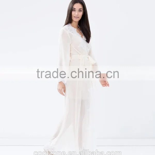 Sexy Relaxed Fit Tie-up Front Sheer Lace Bath Robe for Women photo-2