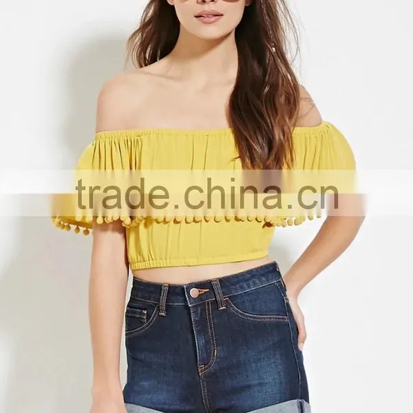 2016 Guangzhou Shandao Oem Service Summer New Design Plain Dyed off Shoulder Bat Sleeve Women Tops photo-5