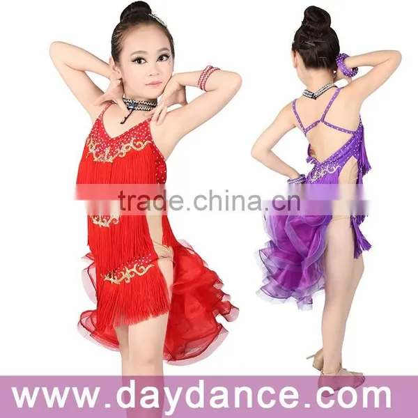 2017 New Girls Kids Fringed Ballroom Salsa Latin Dance Dress For Kids
