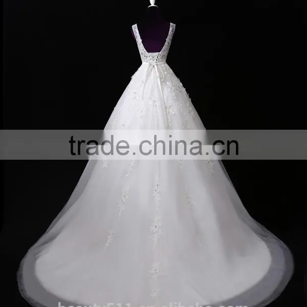2017 Wholesale Sweetheart Sleeveless Lace Wedding Dresses Beaded V-neck Nackline Mermaid Lace Wedding Dress F13001 photo-5