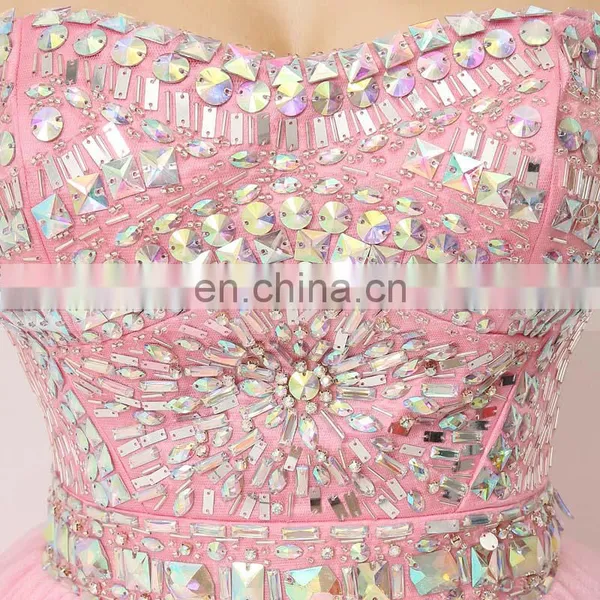 Best Selling Sweetheart Sleeveless Pink Tulle Short Party Dress Crystal Cocktail Dresses photo-5