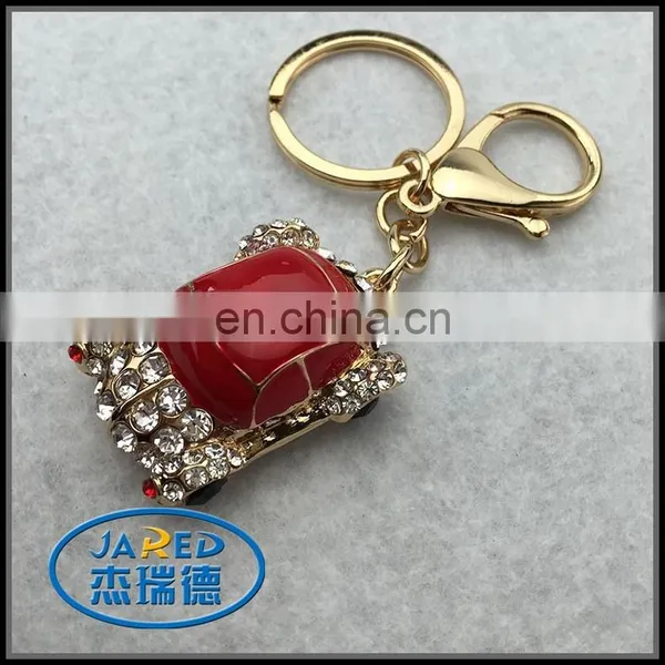 Custom Diamante Red Car Keychain Set Drill Gold Chain Keyring photo-2
