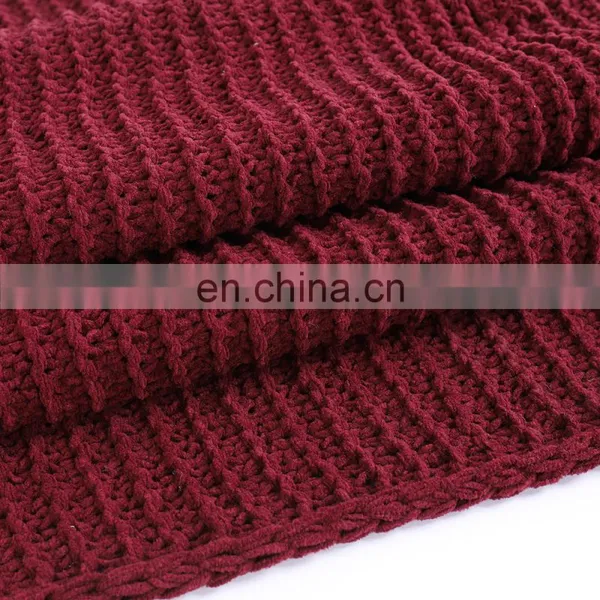 Wholesale High Quality Warm Knit Red Solid Color Throw Blanket photo-6