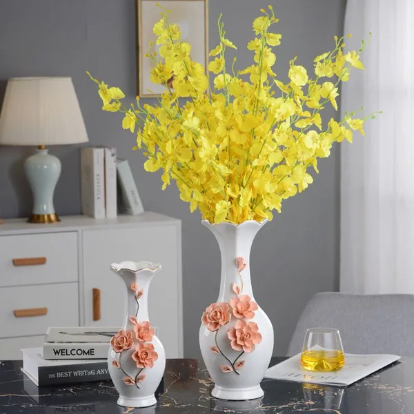 European Style Blue White Buddhism Dry Flower Ceramic Vase Silk Cloth Flower For Hallway photo-4