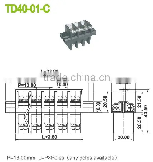 Pitch 13.0mm 600V 40A Any Poles Available Perforation Terminal Blocks Through Panel Terminal Connectors photo-2