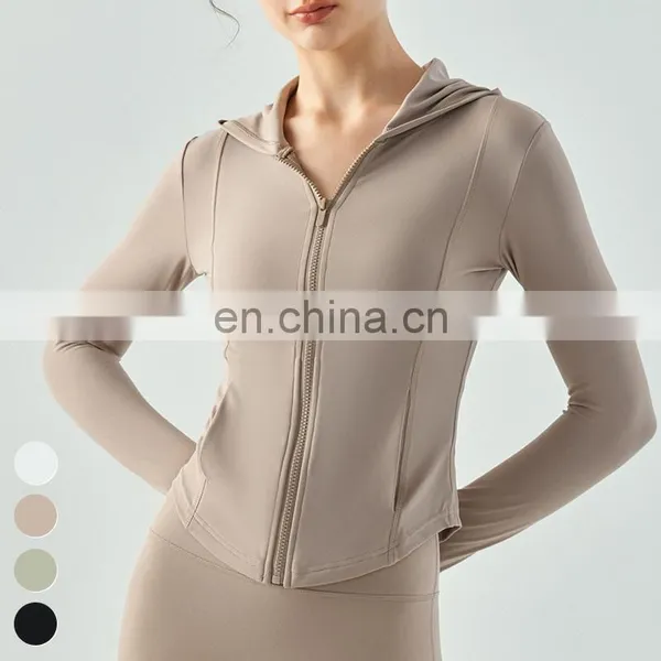 Breathable Activewear Custom Slim Fit Top Zipper Long Sleeve Gym Fitness Wear Sports Hooded Jacket Yoga Jacket For Women photo-3