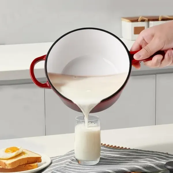High Quality Multi-function Hot Milk Pot Cast Iron Red Enamel Soup Pot Thickened 19 cm Sauce Pot With Long Handle photo-4