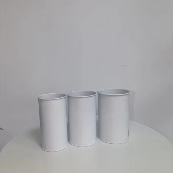 White Cylindrical Metal Vase, Plain Metal Flower Bucket for Dried Flowers Home Decor