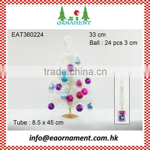 Set of Decorative Hanging Balls and White Artificial Christmas Tree